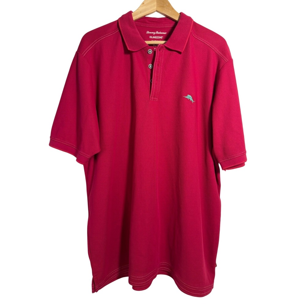 Tommy Bahama Polo Shirt Mens XL Pink Red Island Zone Supima Cotton Short‎ Sleeve